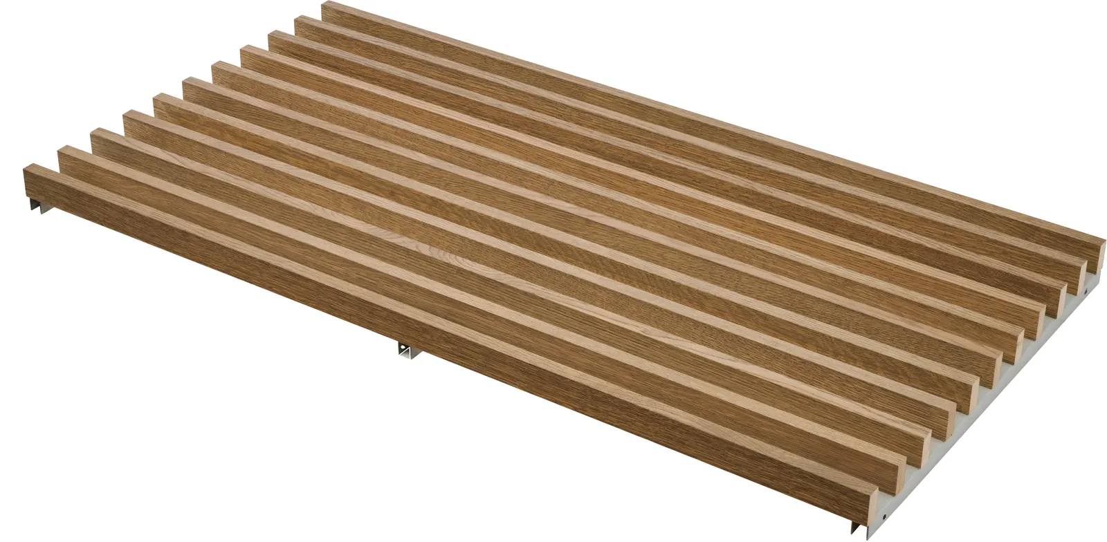 Ažūrinės pakabinamos lubos iš 20 mm pločio x 40 mm gylio tašelių, su 40 mm tarpu