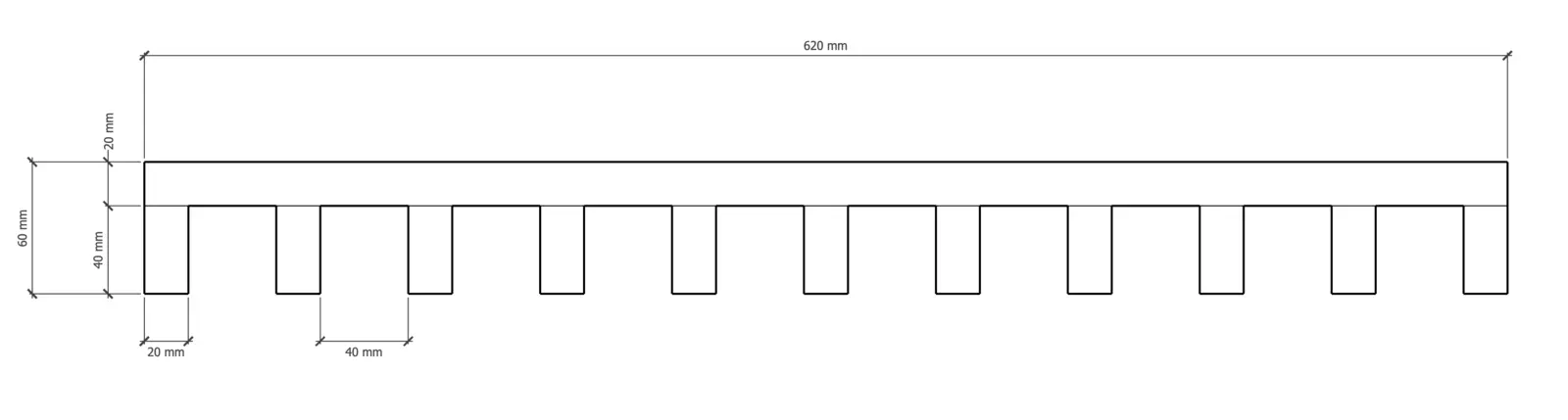 Ažūrinės pakabinamos lubos iš 20 mm pločio x 40 mm gylio tašelių, su 40 mm tarpu - Image 3
